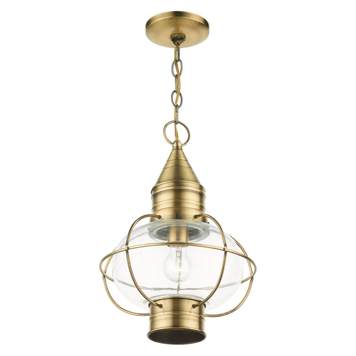 One Light Outdoor Pendant from the Newburyport collection in Antique Brass finish