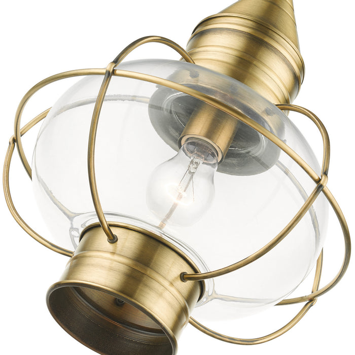 One Light Outdoor Pendant from the Newburyport collection in Antique Brass finish