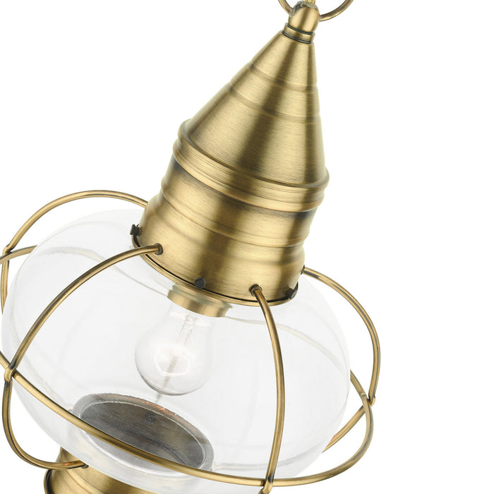 One Light Outdoor Pendant from the Newburyport collection in Antique Brass finish