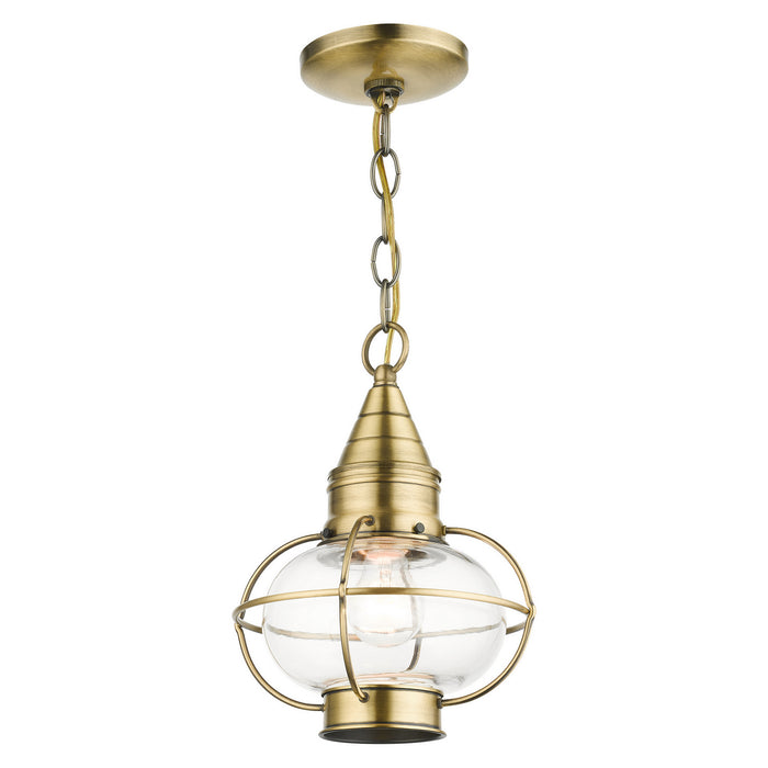 One Light Outdoor Pendant from the Newburyport collection in Antique Brass finish