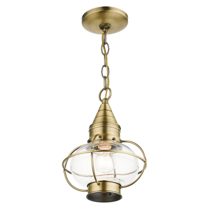One Light Outdoor Pendant from the Newburyport collection in Antique Brass finish