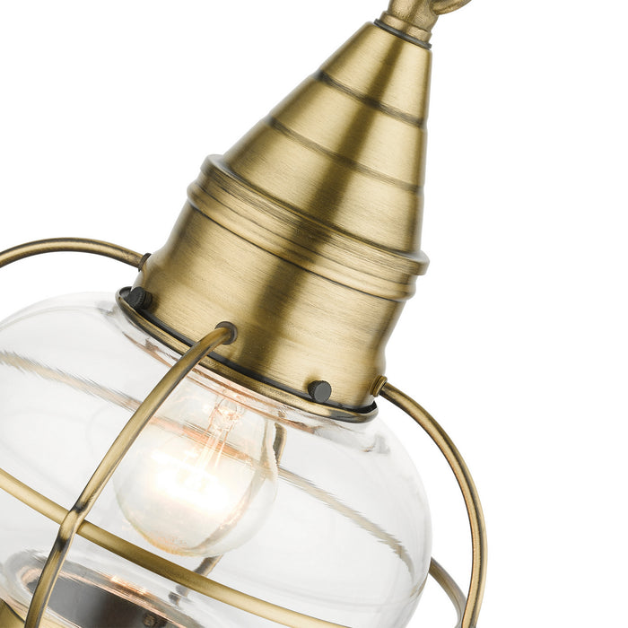 One Light Outdoor Pendant from the Newburyport collection in Antique Brass finish
