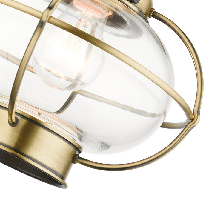 One Light Outdoor Pendant from the Newburyport collection in Antique Brass finish