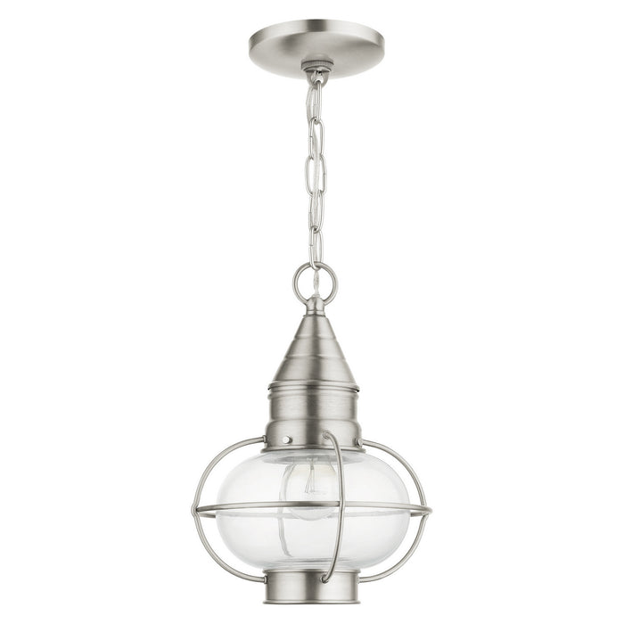 One Light Outdoor Pendant from the Newburyport collection in Brushed Nickel finish