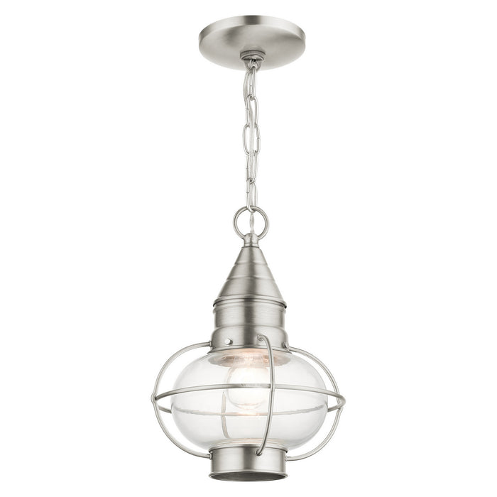 One Light Outdoor Pendant from the Newburyport collection in Brushed Nickel finish