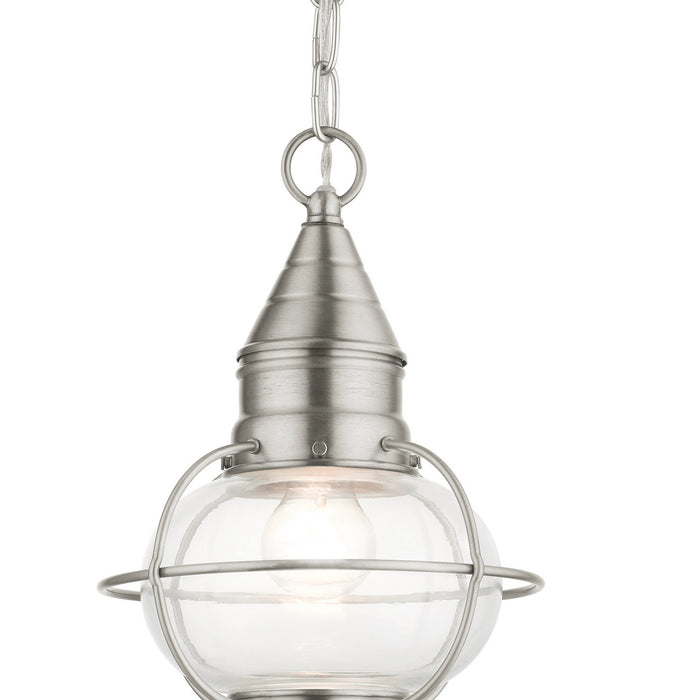 One Light Outdoor Pendant from the Newburyport collection in Brushed Nickel finish
