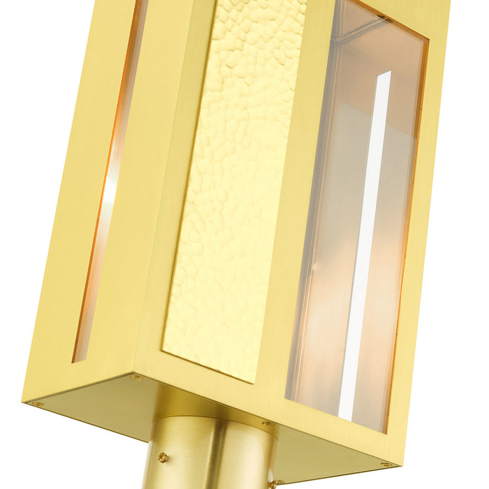 One Light Outdoor Post Top Lantern from the Lafayette collection in Satin Brass finish