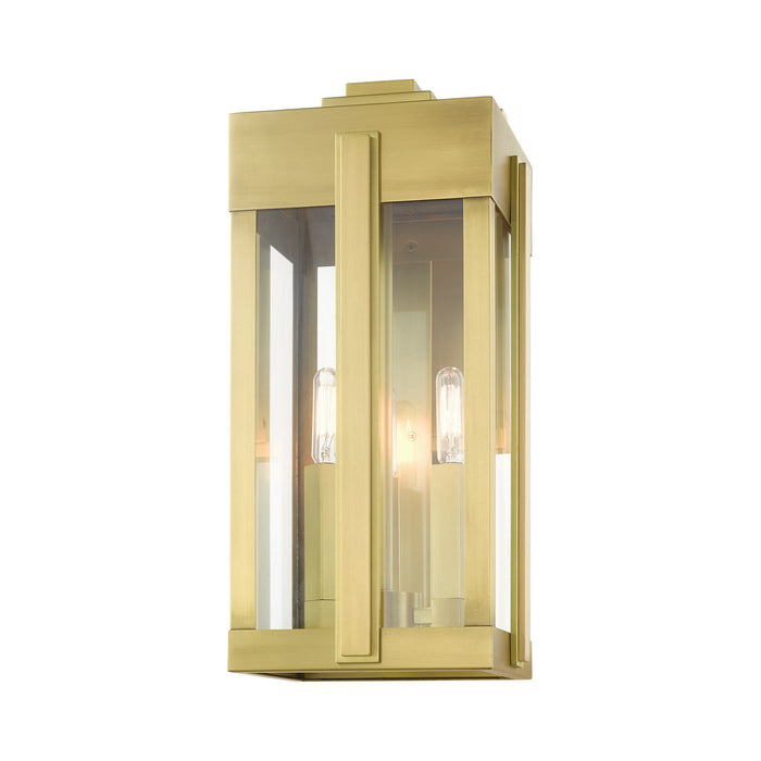 Three Light Outdoor Wall Lantern from the Lexington collection in Natural Brass finish