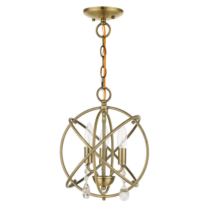 Three Light Convertible Chandelier / Semi Flush from the Aria collection in Antique Brass finish
