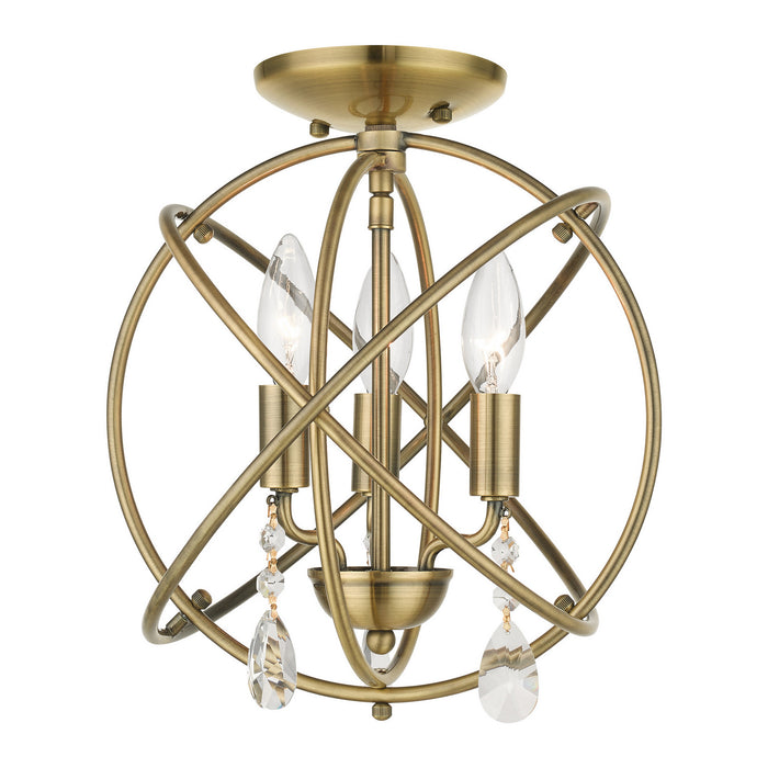 Three Light Convertible Chandelier / Semi Flush from the Aria collection in Antique Brass finish
