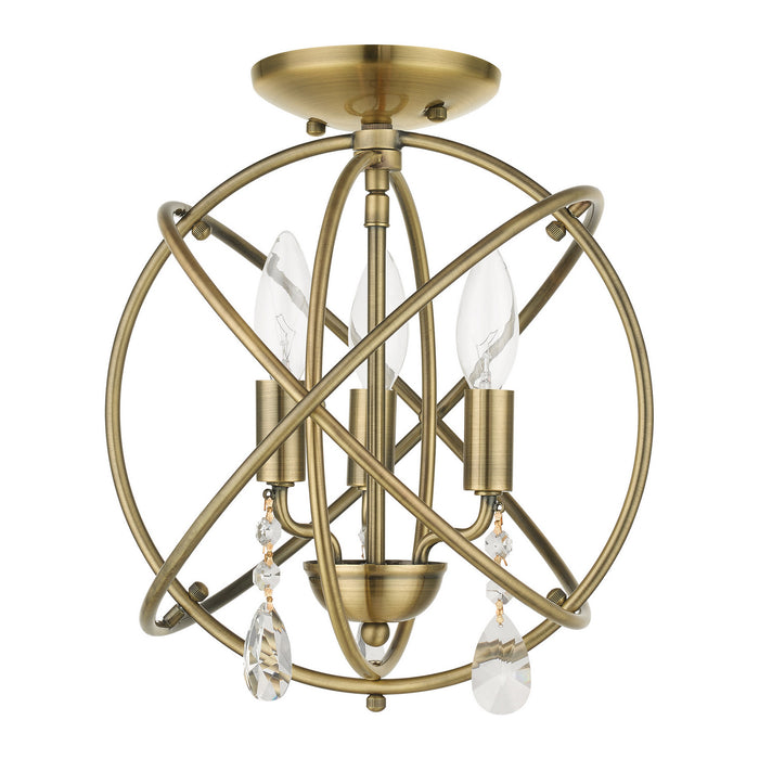 Three Light Convertible Chandelier / Semi Flush from the Aria collection in Antique Brass finish