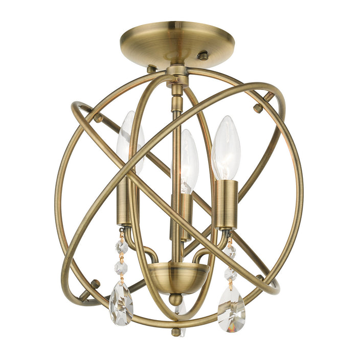 Three Light Convertible Chandelier / Semi Flush from the Aria collection in Antique Brass finish