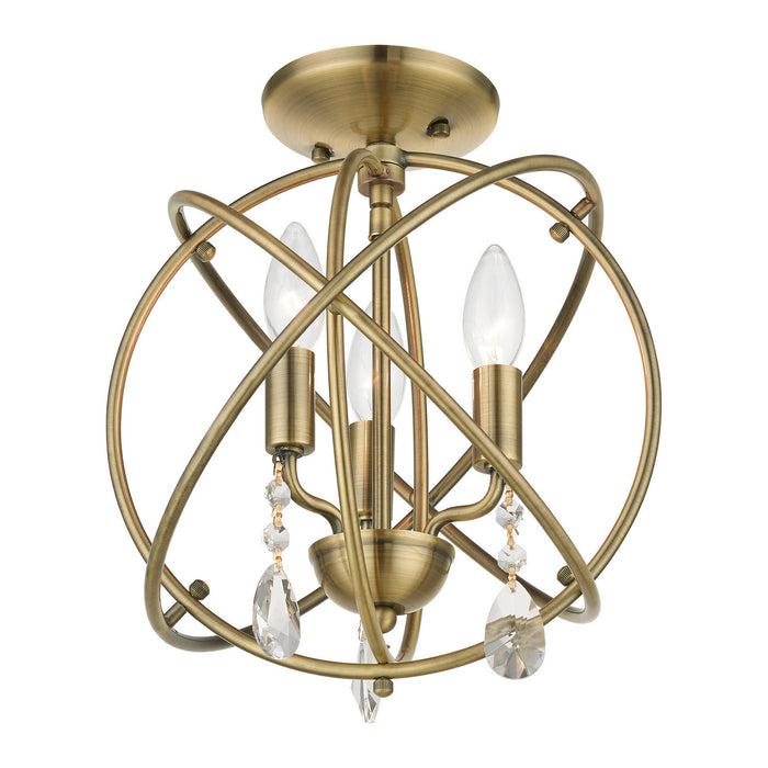 Three Light Convertible Chandelier / Semi Flush from the Aria collection in Antique Brass finish