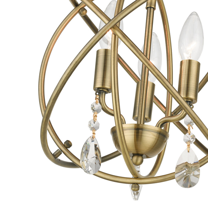 Three Light Convertible Chandelier / Semi Flush from the Aria collection in Antique Brass finish