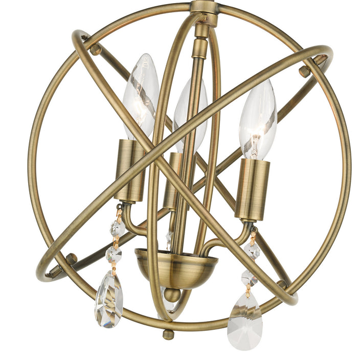Three Light Convertible Chandelier / Semi Flush from the Aria collection in Antique Brass finish