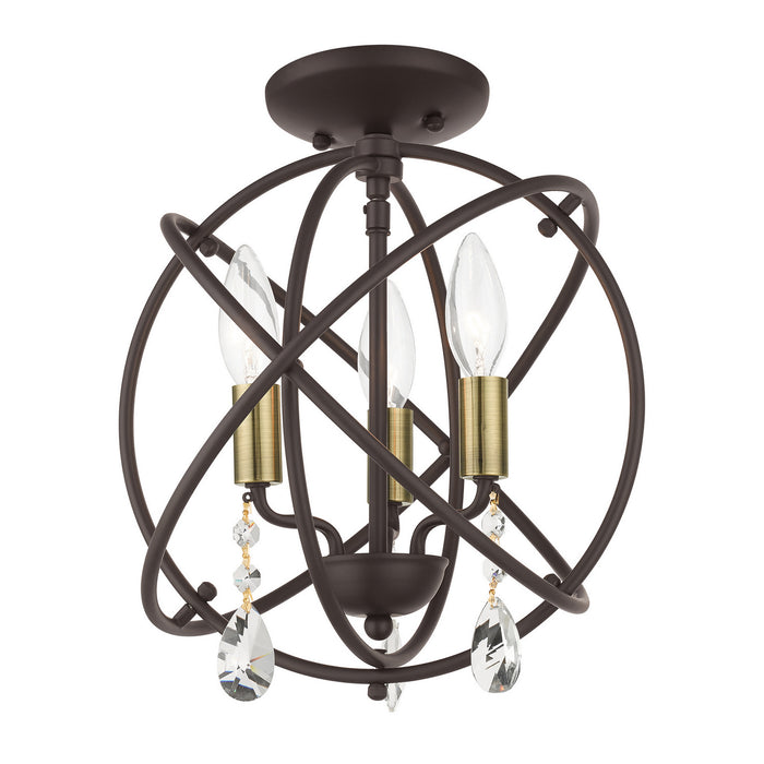 Three Light Convertible Chandelier / Semi Flush from the Aria collection in Bronze finish