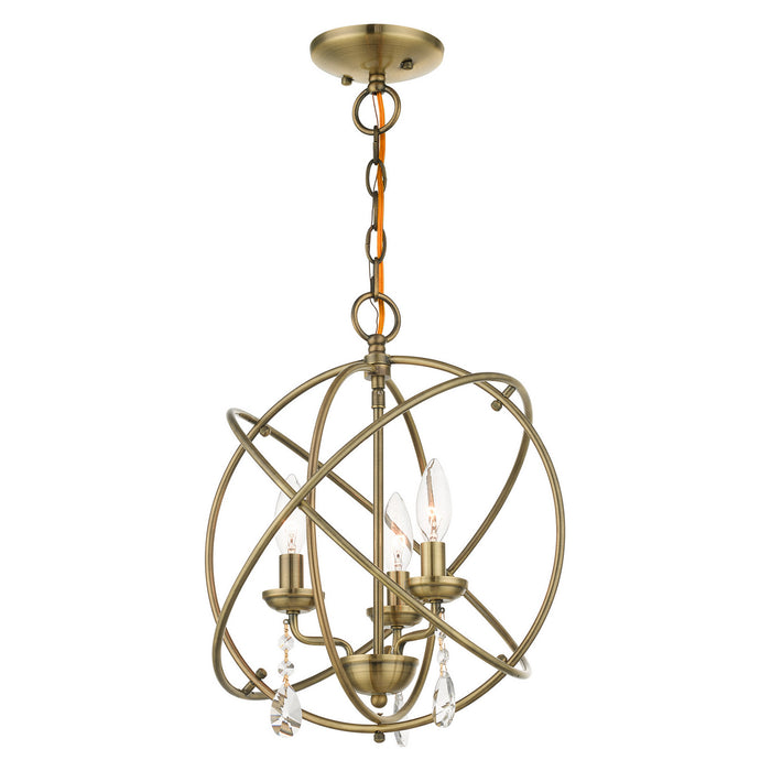Three Light Convertible Chandelier / Semi Flush from the Aria collection in Antique Brass finish