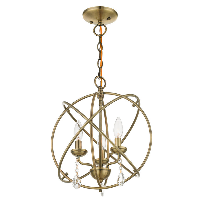 Three Light Convertible Chandelier / Semi Flush from the Aria collection in Antique Brass finish