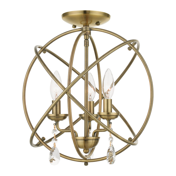 Three Light Convertible Chandelier / Semi Flush from the Aria collection in Antique Brass finish