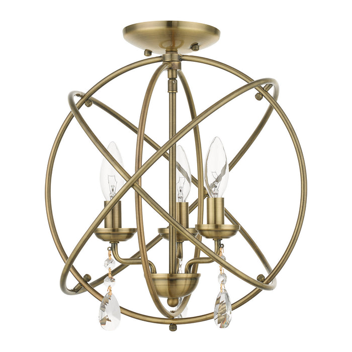 Three Light Convertible Chandelier / Semi Flush from the Aria collection in Antique Brass finish