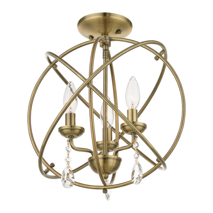 Three Light Convertible Chandelier / Semi Flush from the Aria collection in Antique Brass finish