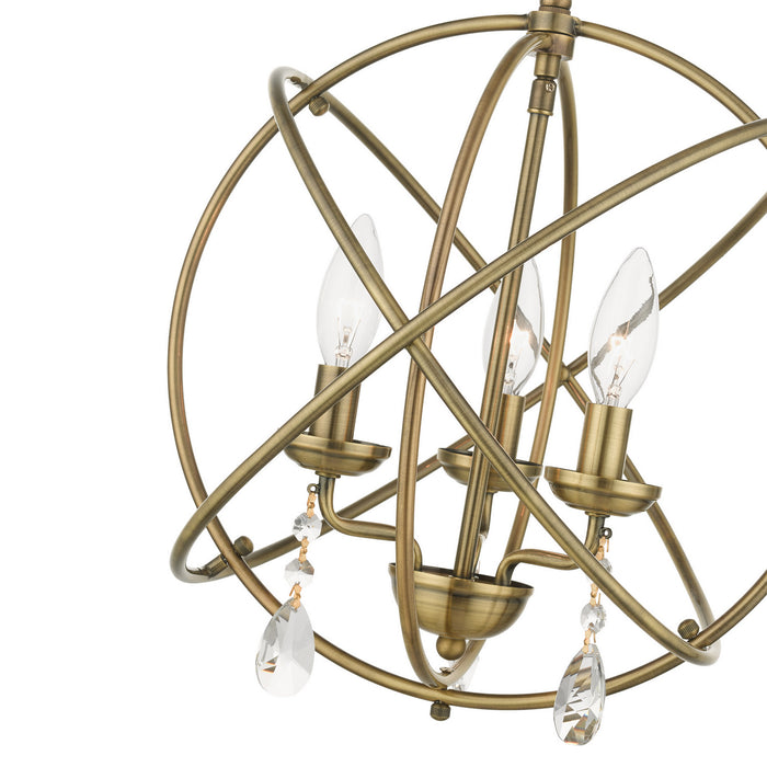 Three Light Convertible Chandelier / Semi Flush from the Aria collection in Antique Brass finish