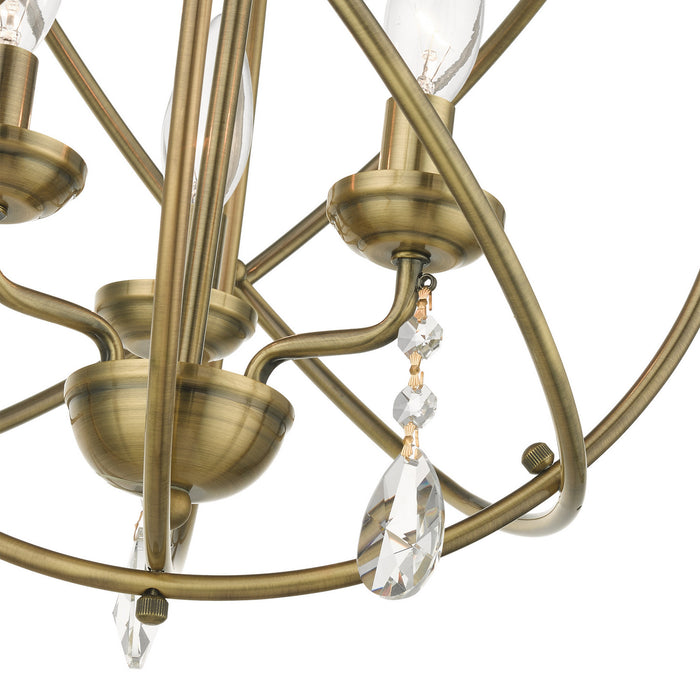 Three Light Convertible Chandelier / Semi Flush from the Aria collection in Antique Brass finish