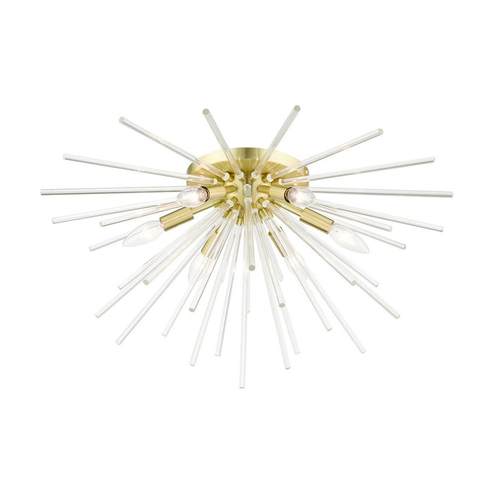 Six Light Flush Mount from the Utopia collection in Satin Brass finish