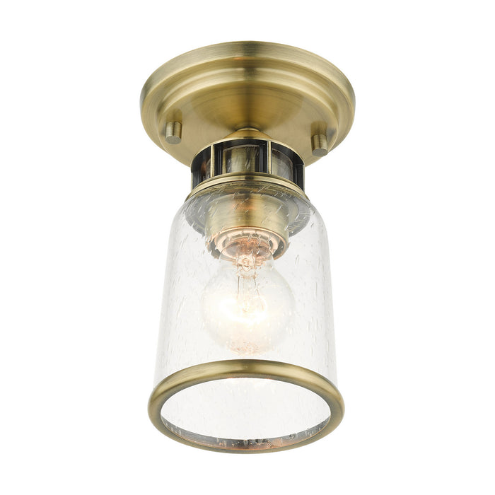 One Light Flush Mount from the Lawrenceville collection in Antique Brass finish