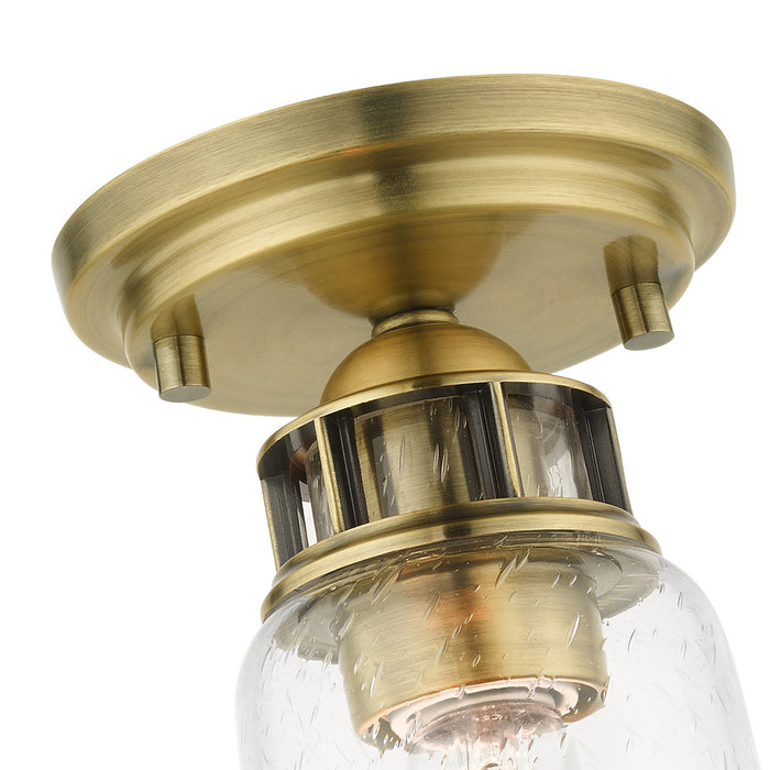 One Light Flush Mount from the Lawrenceville collection in Antique Brass finish