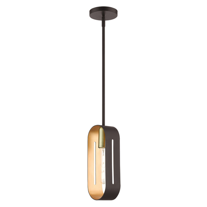 One Light Pendant from the Ravena collection in Bronze with Antique Brass finish