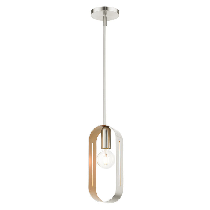 One Light Pendant from the Ravena collection in Brushed Nickel finish