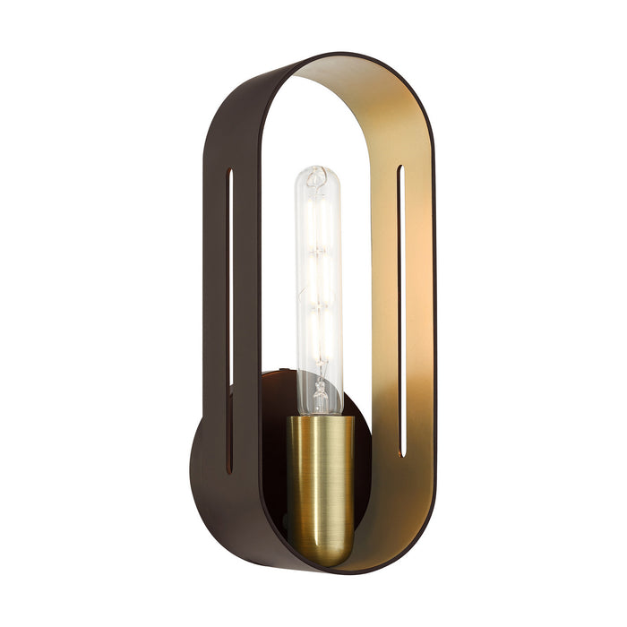 One Light Wall Sconce from the Ravena collection in Bronze with Antique Brass finish