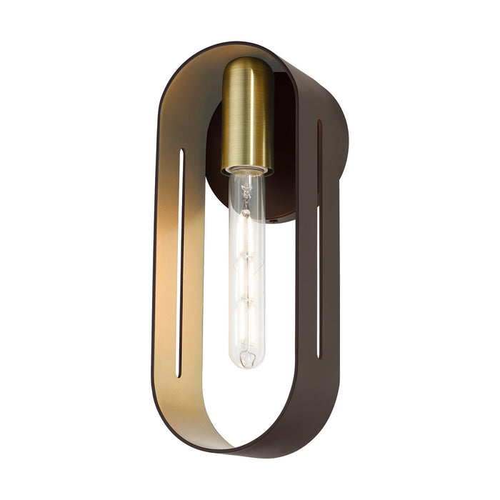 One Light Wall Sconce from the Ravena collection in Bronze with Antique Brass finish
