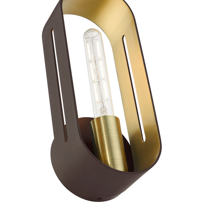 One Light Wall Sconce from the Ravena collection in Bronze with Antique Brass finish