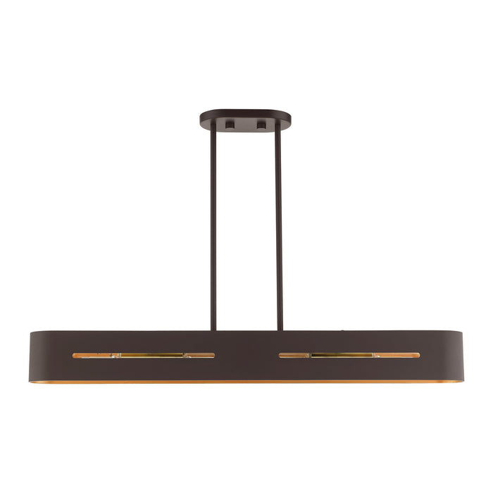 Four Light Linear Chandelier from the Ravena collection in Bronze with Antique Brass finish