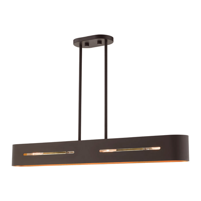 Four Light Linear Chandelier from the Ravena collection in Bronze with Antique Brass finish