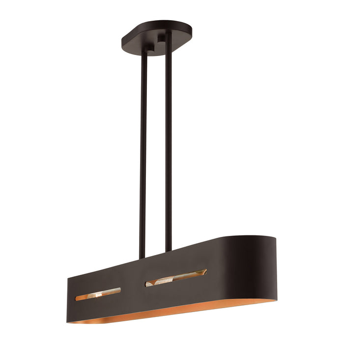 Four Light Linear Chandelier from the Ravena collection in Bronze with Antique Brass finish