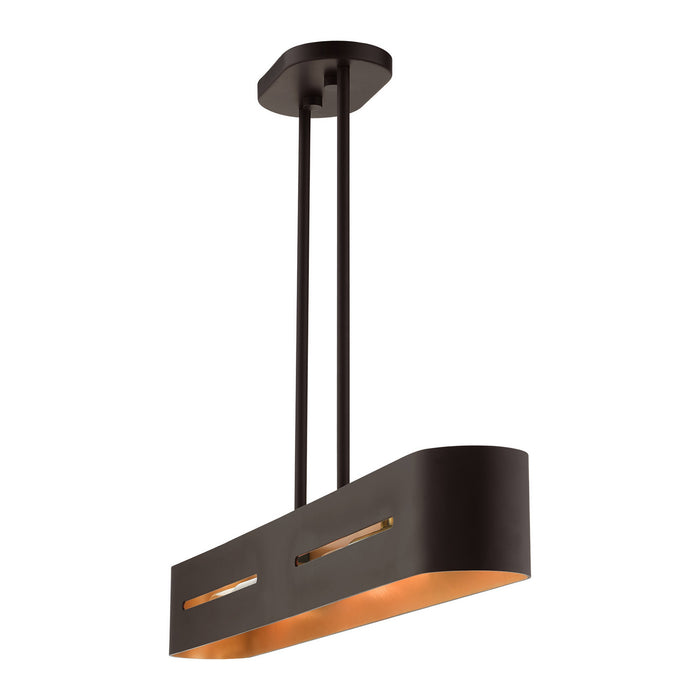 Four Light Linear Chandelier from the Ravena collection in Bronze with Antique Brass finish