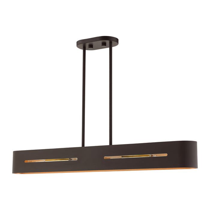 Four Light Linear Chandelier from the Ravena collection in Bronze with Antique Brass finish