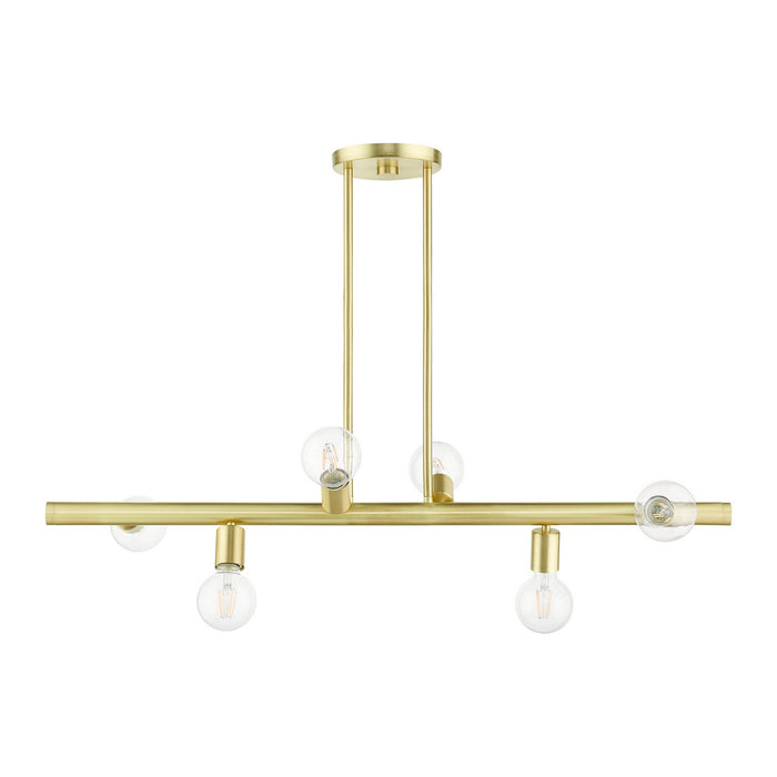Six Light Linear Chandelier from the Bannister collection in Satin Brass finish
