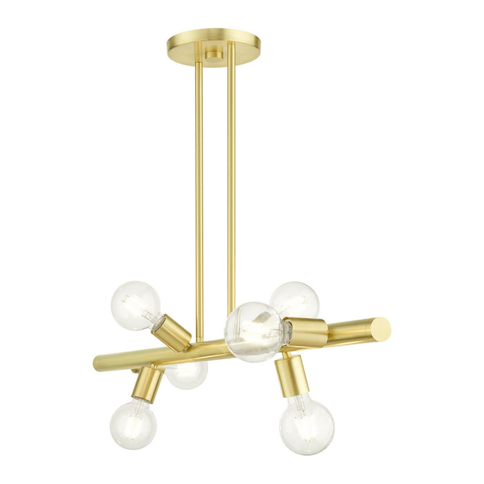 Six Light Linear Chandelier from the Bannister collection in Satin Brass finish