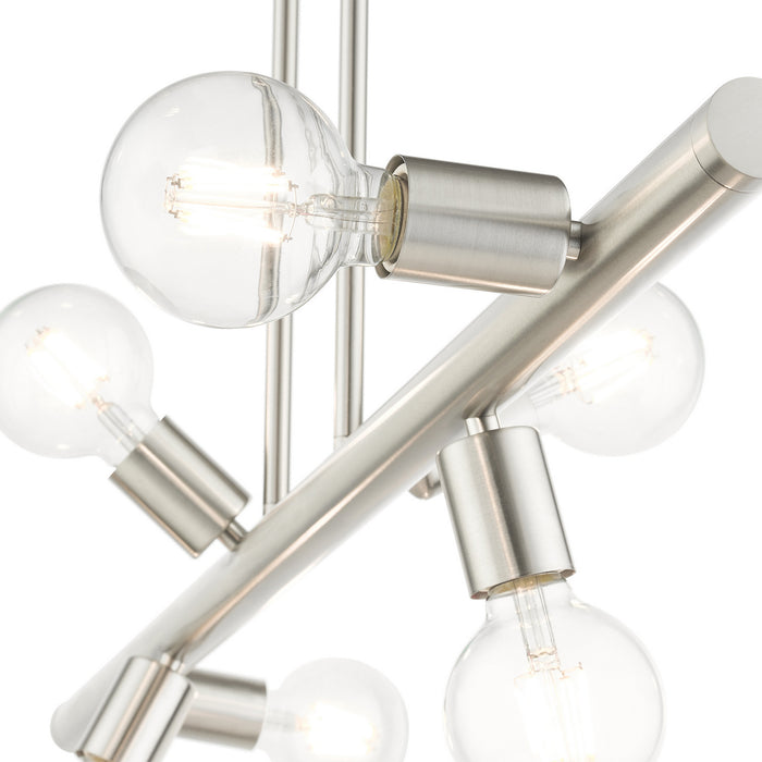Six Light Linear Chandelier from the Bannister collection in Brushed Nickel finish