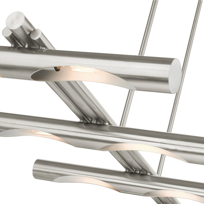 Ten Light Linear Chandelier from the Acra collection in Brushed Nickel finish