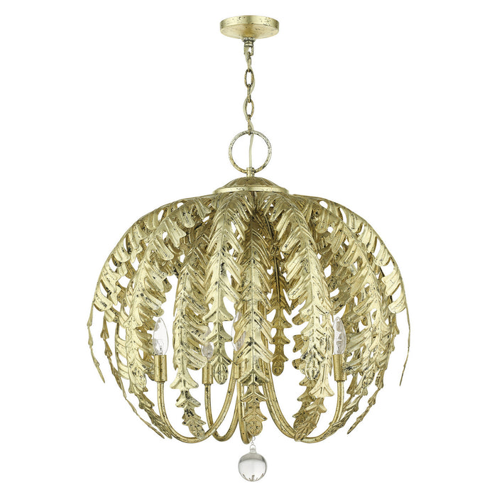 Five Light Chandelier from the Acanthus collection in Winter Gold finish
