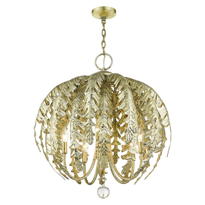 Five Light Chandelier from the Acanthus collection in Winter Gold finish
