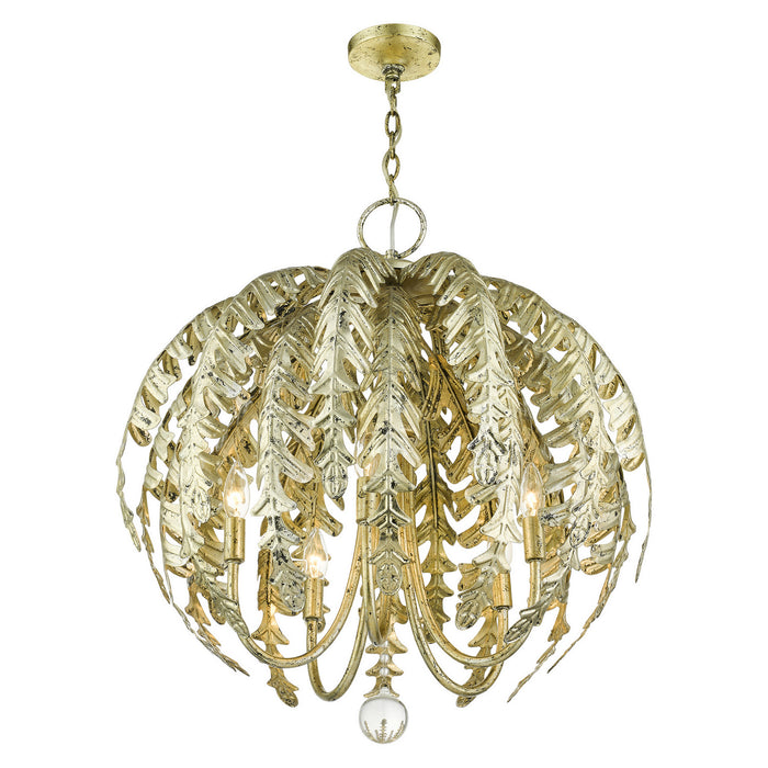 Five Light Chandelier from the Acanthus collection in Winter Gold finish