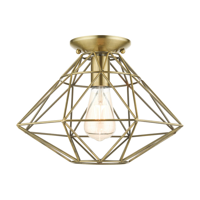 One Light Flush Mount from the Geometric collection in Antique Brass finish