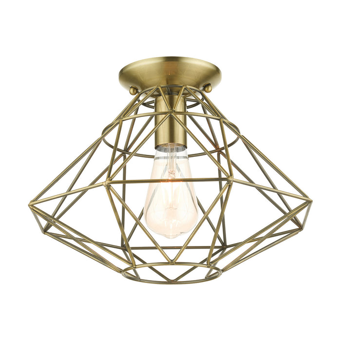 One Light Flush Mount from the Geometric collection in Antique Brass finish