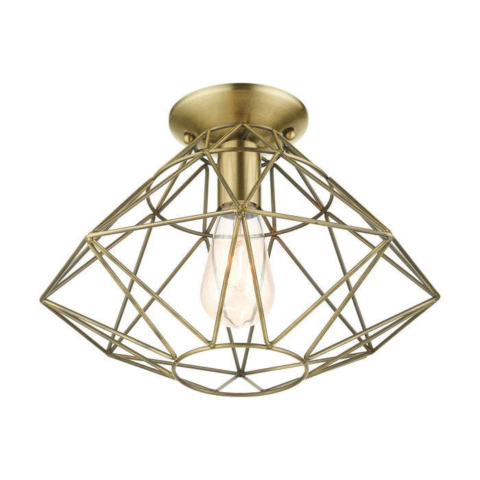 One Light Flush Mount from the Geometric collection in Antique Brass finish
